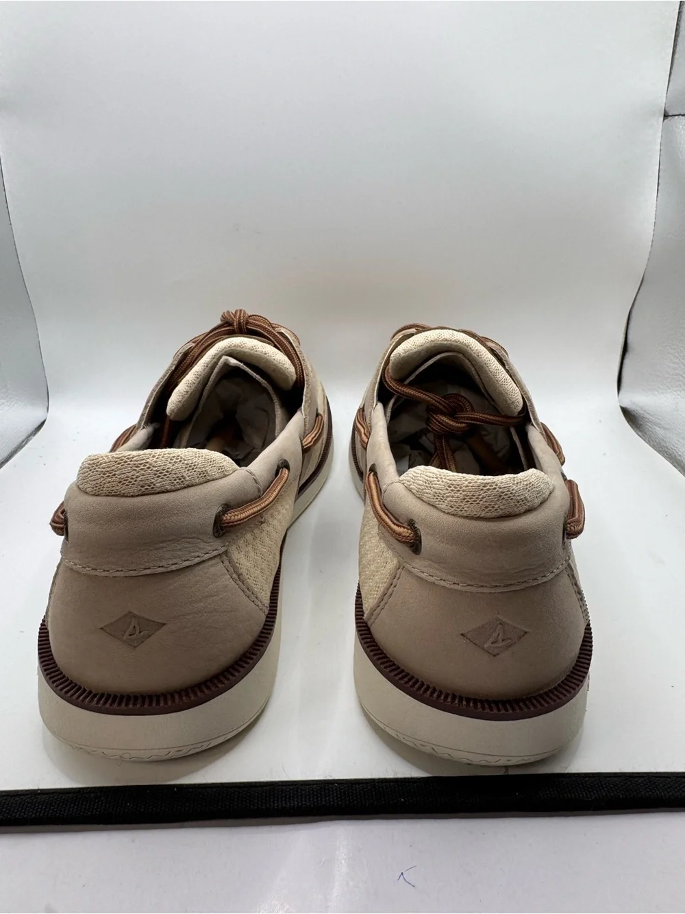 Sperry Men’s Light Beige and Brown Mesh & Leather Boat Shoe